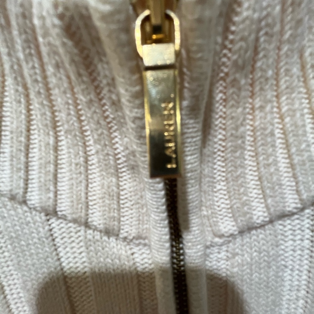 LAUREN RALPH LAUREN CREAM MOCK NECK RIBBED 1/4 ZIP LS SWEATER SIZE LARGE - Picture 6 of 15